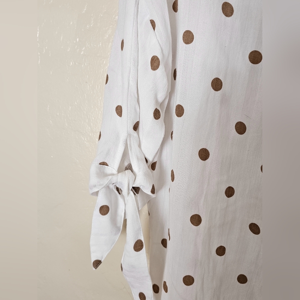 Lumière Blouse Medium White Bronze Polka Dot Button Down - Picture 4 of 9